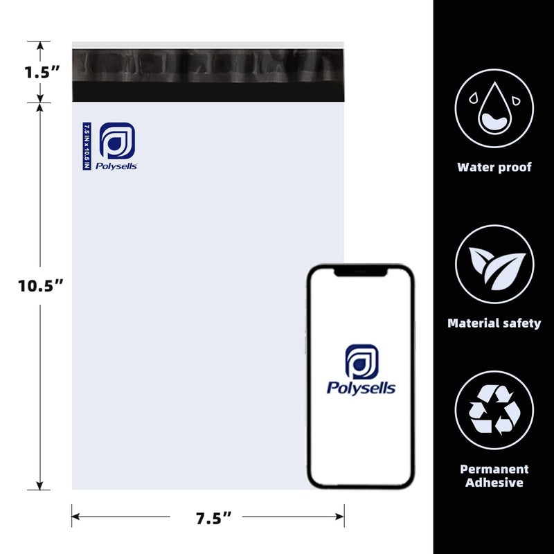 POLYSELLS Poly Mailers Shipping Envelopes, Strong Adhesive Sealing, Waterproof, and Tear-resistant Postal Mailing Bags for Clothing, Books, and Accessories (White, 100, 7.5" X 10.5") - Image 2